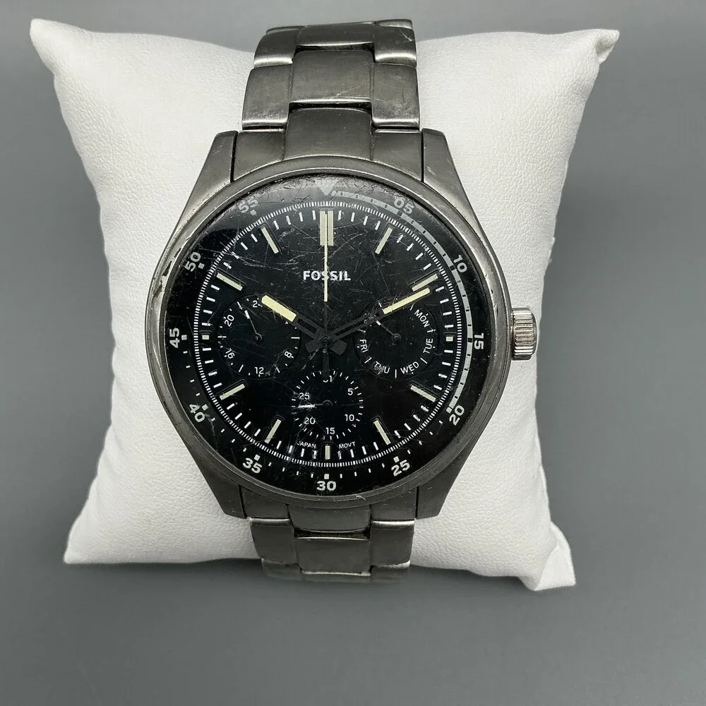 Fossil Belmar Mens Watch 42mm Black Dial Multifunction FS5575 New Battery 8.5